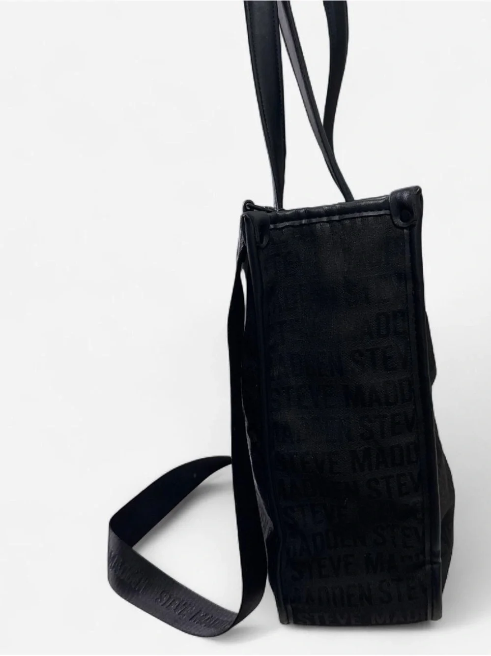 Steve Madden Black Logo Jacquard Tote with Adjustable Crossbody Strap